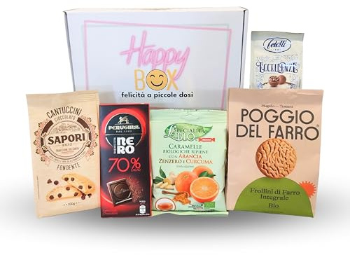 Speciale Italia Cesto Regalo – Happy Box Dolce con 5 Prodotti Tipici Toscani e Umbri – Box con Cioccolato e Biscotti Artigianali Made in Italy (Dolce)