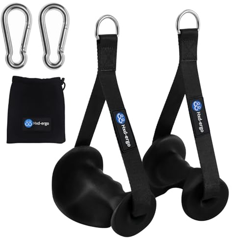 HXD-ERGO 2 Stück Einhandgriff für Widerstandsbänder, Fitnessband Griffe mit Metall D-Ring, Ergonomisches Kabelzug Griffe für Home Gym Seilzug Fitness Kraftraining