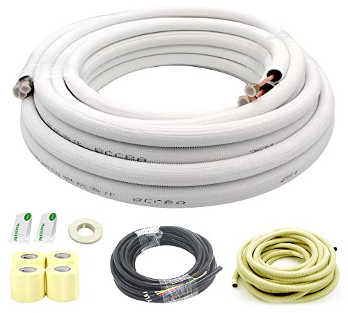 TADERUILY 33 Ft Mini Split Line Set,Air Conditioning Copper Tubing Pipe Extension,1/4 & 1/2 3/8 PE Thickened for AC and Heating Equipment Insulated with Nuts. (1/4+1/2)