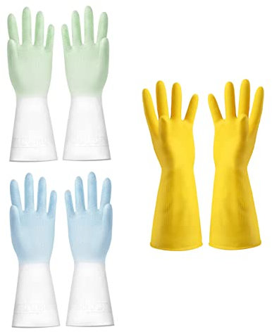 apofly Cleaning Gloves Household Kitchen Gloves Non-Slip Washing Up Gloves Reusable Kitchen Gloves Latex Free for Dishwashing Laundry 3 Pairs