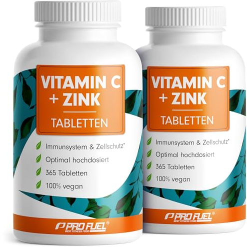 Vitamin C + Zink (730 Tabs) - optimal hochdosiert: 500 mg gepuffertes Vitamin C + 15 mg Zink aus bioverfügbarem Bisglycinat - Immunsystem & Zellschutz - laborgeprüft mit Zertifikat - 100% vegan