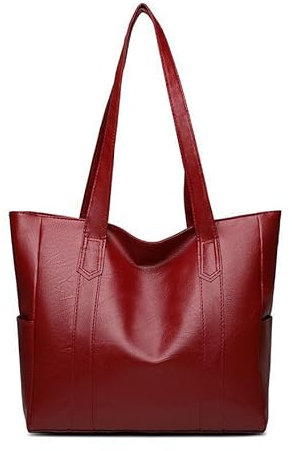 YXQSED Henkeltaschen Damen PU Leder Shopper Henkeltaschen Tasche Student Schultasche Arbeit Handtaschen für Damen Schultertaschen Damentaschen Weich Umhängetasche-Rot