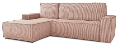 Sofnet Ecksofa Totti L mit Schlaffunktion und Bettkasten - Cord Stoff - L-Form Couch, Polstersofa, Schlafsofa, Sofagarnitur (Rosa (Poso 052), Ecksofa Links)