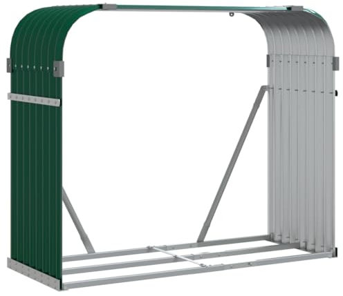 vidaXL Kaminholzunterstand, Kaminholzregal mit viel Stauraum, Feuerfest Brennholzregal mit Haken, Garten Holzlager Unterstand, Grün 120x45x100cm Verzinkter Stahl