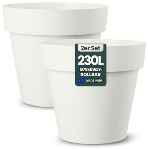 Kreher XXL Pflanztopf/Pflanzkübel rund mit 79 cm Durchmesser, ausstattet mit Rollen! Der Eye-Catcher für Garten, Terrasse, Restaurants & Gewerbe! (Weiß, 2er XXL)