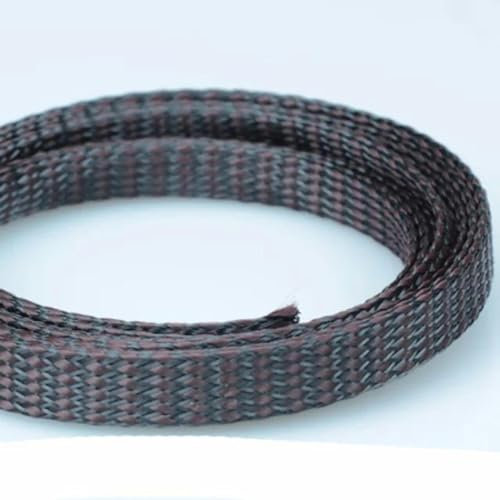 2/5M Braided Cable Sleeve Width 4/8/12mm Insulation Expandable Braided Sleeving Soft PP Cotton Yarn Cable Wire Sheath-brown black-Width 4mm-5 Meters