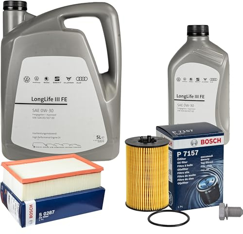 Inspektionspaket Wartungspaket Filterset mit 6 L 0W-30 Motoröl LongLife 3 FE, Ölfilter Luftfilter Ölablassschraube
