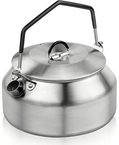 Flinrtronic Bouilloire de Camping, 0.8L bouilloire à thé pratique en Acier Inoxydable, Bouilloire de Camping Portable, théière à cuisinière rapide, pour Camping, Plein Air Randonnée, Pique-Nique
