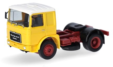 Herpa LKW Modell Roman Diesel Solozugmaschine 2achs, Miniatur im Maßstab 1:87, Sammlerstück, Made in Germany, Kunststoff, Gelb