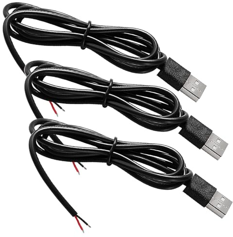 KUOQIY 3 Stücke USB-A Stecker 5V / 3A Pigtail offenes Ende Stromkabel, 1m 22 AWG USB 2.0 Stecker 2-poliger Draht DIY Pigtail-Kabel, für USB-Geräte Reparatur DIY-Kabel