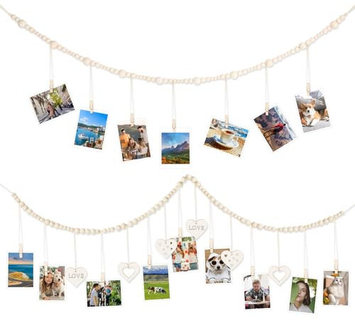 Encuryna 2 Stück Fotoseil mit Holzklammern, DIY Bilderrahmen Wanddekoration, DIY Bilderrahmen Wanddekoration, Fotoleine mit Holzklammern, Zum Aufhängen Von Fotopostkarten Bilderrahmen