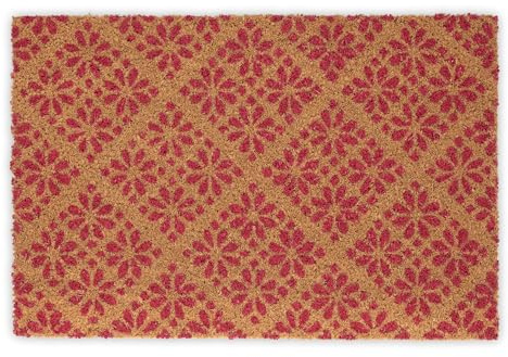 Relaxdays Fußmatte aus Kokos, florales Design, Türmatte für außen & innen, gummierte Kokosmatte 60x40 cm, rot/natur