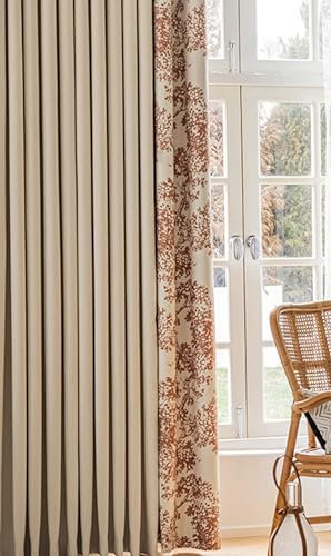 KnSam 2er Set Gardine Vorhänge Orange Beige, Vorhang für Jugendzimmer Jacquard Blumen, Chenille Ösen Vorhänge Wohnzimmer Deko Ösenvorhänge Blickdicht, Jeder B 132 x H 183cm