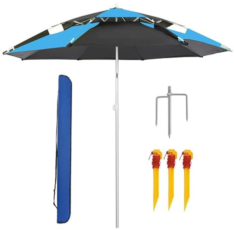 Sonnenschirm Angelschirm Windschutz Regenschirm Folding Strandschirm mit Tragetasche 360° Kippbarer für Freien Garten Camping Balkon Wandern(200cm)