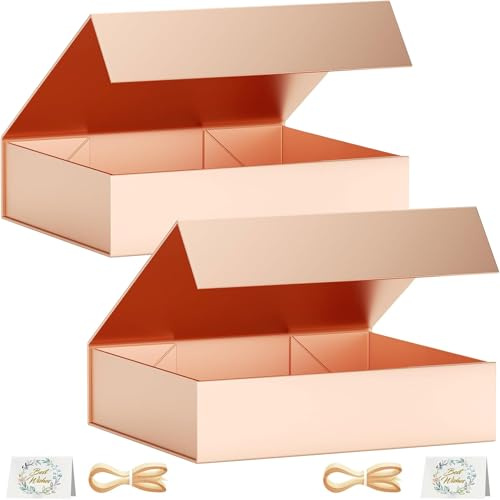 2 Pack Geschenkbox, 30x20x7,6 cm Geschenkboxen für Presents with Lids Magnetic Closure Rectangle Collapsible for Groomsman Proposal Box, Christmas, Halloween, Birthday Gift Packging (Roségold)