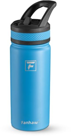 Fanhaw Borraccia termica per bambini con coperchio con cannuccia, in acciaio inox, a doppia parete, sottovuoto, a prova di perdite, senza BPA, per ragazzi e ragazze (celeste)