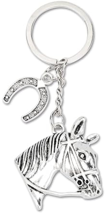 Tranbath Clé personnelle avec pendentif cheval et fer à cheval, cadeau femme, anniversaire maman, amie, moment spécial, argenté, S