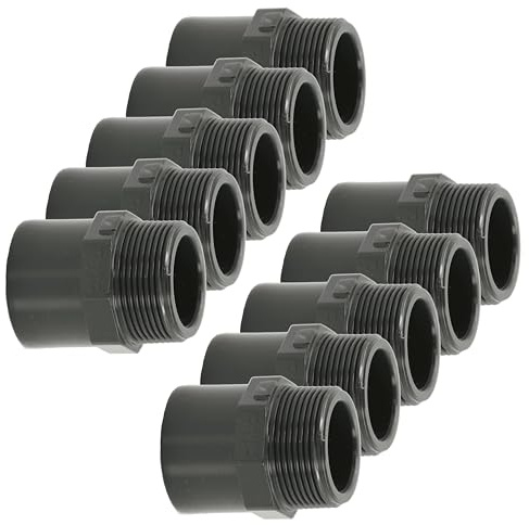 HAF® 10 raccordi in PVC con filettatura esterna da 50/63 mm x 2 | Manicotto di transizione in PVC grigio U per tubi, tubazioni o tubazioni della piscina | Qualità: Made in Europe – Quantità: 10 pezzi