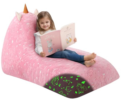 MeMoreCool Large Bean Bag Chair For Kids Adults, Pink, Unicorn Pattern