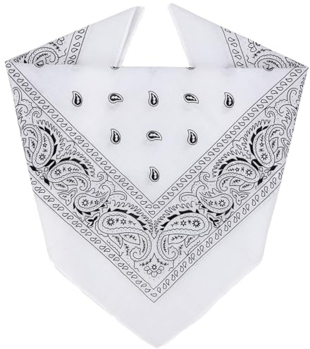 ZENO Bandana Blanc - 100% Coton & Fibres Naturelles - Foulard Blanc Sans Polyester - Qualité Supérieure - Doux, Durable et Lavable en Machine - Bandana Homme - Unisexe et enfants