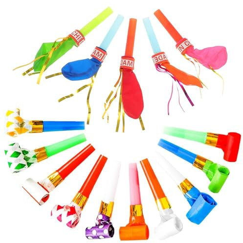 VIDSTW 40 Fischietti Carnevale Colorato e 10 Palloncino Fischietto Giocattoli Creativi Fischietti Compleanno Bambini Trombetta per Feste di Compleanno Baby Shower Addii al Celibato