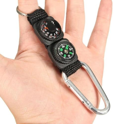 Schwarzer Karabiner, Schlüsselanhänger, Kompass, Thermometer, Metall, Camping, Outdoor-Gadgets, Wandern, Überleben, multifunktional, Bergsteigen, Sport, Outdoor, Freizeitzubehör