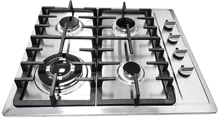Mesa de cocina de gas con 5 fuegos, placa empotrable, cocina profesional, acero inoxidable, protección de seguridad llama, control independiente, para restaurante casa de hotel (4, 59, Centímetros)