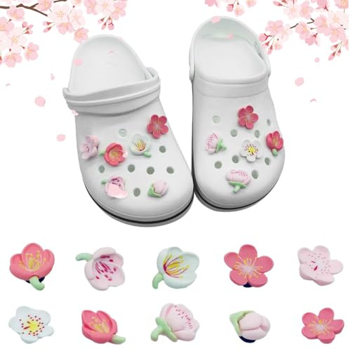 KEWUF 11 Stück Crocs Stecker, crocs charms, Blumen Schuhanstecker für Crocs Anstecker Pins Schuh Charms Abnehmbar Schuhanhänger crocs anstecker - Kirschblüten
