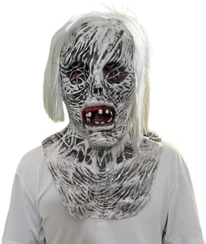HSMHLYYB Halloween Scary Latex Vollmaske, Gruselige Halloween Maske mit Haaren, Weiblicher Geist Maske, Gruselig Latex Maskes, Horror Realistische Maskes für Kostüm Cosplay Party Deko
