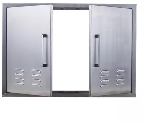 Puerta de cocina de acero inoxidable para exteriores, doble acceso a barbacoa, montaje empotrado para armarios e islas, diseño personalizable
