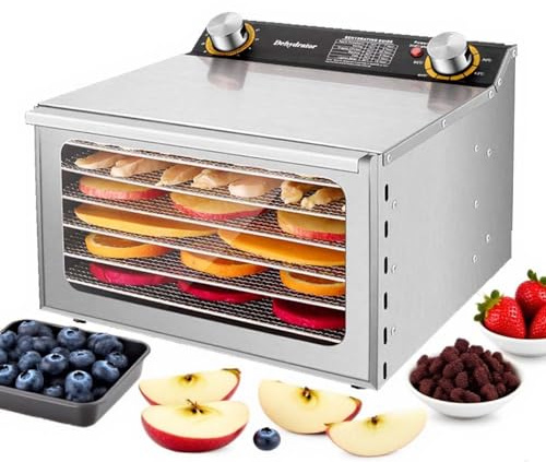 CUTANGELAR Máquina Deshidratadora de Alimentos, Secador de Carne de Acero Inoxidable, con Bandejas de Acero Inoxidable,Hierbas, Frutas y Verduras, Distribución Uniforme de Calor.(6Layers/400W)
