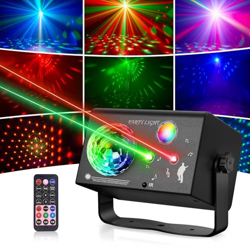Vicalo 3-in-1 Disco Lights DJ Lights with Remote Control, Music Control & Voice Control – Disco Light with Strobe, RGB LED, Disco Ball Effect & 72 Patterns for Parties, Clubs, Christmas, Halloween