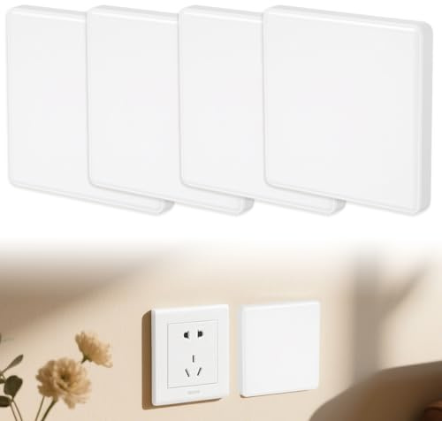 MisFun 4 Pièces Cache Prise Murale 8.6x8.6 cm Obturateur Prise Cache pour Prise Murale Cache Prise Electrique pour Prises Electriques Support Caché Encastré de Rectangulaires (Blanc)