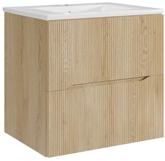 Vente-unique-Mobile bagno sospeso scanalato con lavabo da incasso le chiaro 60 cm - ORISO