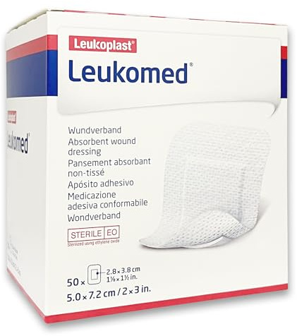 BSN medical Leukomed steriler Wundverband 7,2 x 5 cm – 50 Stück - Wundauflage 4 x 2,8 cm, atmungsaktiv, saugfähig, hautfreundlich, latexfrei, abgerundete Ecken