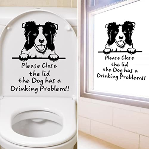 ERYUE Autocollants pour Couvercle de Toilette en Forme de Chien, Décoration Murale en Vinyle pour Salle Bain, Veuillez Fermer le Couvercle, Panneau Rappel Mur Intérieur, Cadeau Amis et Famille, (#2)