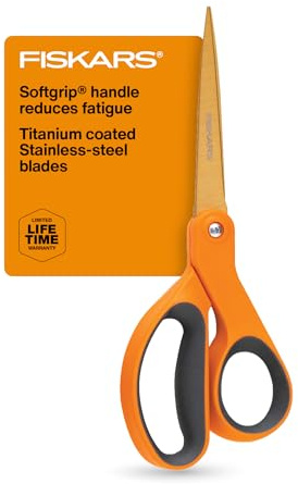Fiskars SoftGrip Titanium Scissors All Purpose - 8 Straight Handle Scissors for Office, Arts, and Crafts - Orange