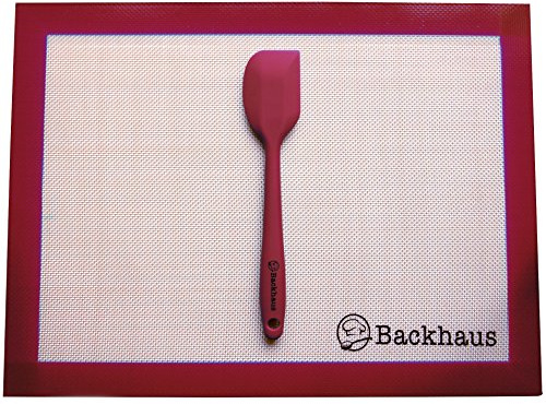 BACKHAUS FlexBake premium silikon non-stick bakmatta, 100% BPA-fri bakplåt och Maryse spatel erbjuds | 5 års garanti | 40 x 30 cm - röd