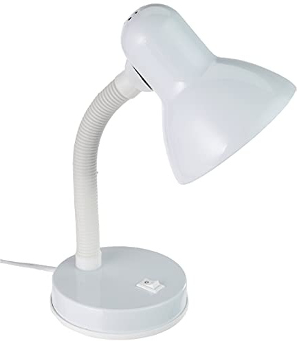 EGLO Tischlampe Basic, 1 flammige Tischleuchte | Schreibtischlampe aus Stahl und Kunststoff, Farbe: Weiß, Fassung: E27