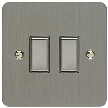 Varilight 2-Gang Tactile Touch Control Dimming Light Switch Slave for use with Eclique2 Master on 2-Way Circuits Brushed Steel JFSES002