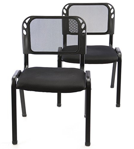 Nexos Trading 2er Set Bürostuhl Konferenzstuhl Besucherstuhl schwarz gepolsterte Sitzfläche stapelbar 52,5 x 45 x 80 cm Stapelstuhl Metallrahmen schwarz