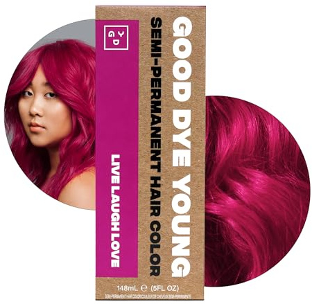 Good Dye Young Semi-Permanent Hair Color, Vegan and Cruelty-Free Magenta Pink Hair Dye, Last up to 24 Washes, Non-Damaging Conditioning Hair Color (5FL OZ, Live Laugh Love)