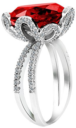 Uloveido Pretty Red Flower Solitaire Verschüttetes Schaftringkissen Schnitt für Mädchen Frauen am Hochzeitstag Valentinstag Größe 62 (19.7) RJ212