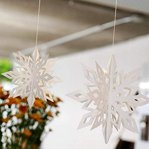 Queta 12 adornos colgantes de copo de nieve, copos de nieve, decoración para el hogar, Navidad, vacaciones, fiestas, cumpleaños, decoración (blanco)
