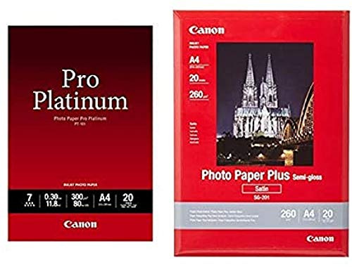 Canon 2768B016 PT-101 pro platinum photo paper inkjet 300g/m2 A4 20 Blatt Pack & Canon SG-201 Fotopapier Plus Seidenglanz, matt (260 g/qm), A4, 20 Blatt