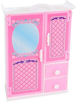 Doll Wardrobe Closet Furniture, Pink Storage Cabinet Cartoon Mini Doll Closet Girl Play House Toys Accessories