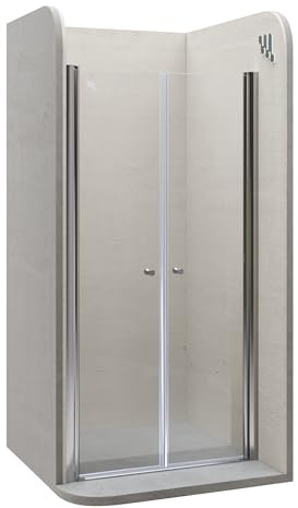 Moments of Glass Mampara de ducha Lima, regulable de 72-76 cm, altura 195 cm, puerta doble abatible, cristal de seguridad templado transparente ESG 6MM, perfiles cromados #DTC