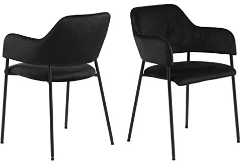 AC Design Furniture Lisette Esszimmerstühle mit Rückenlehne, 2er-Set, Gepolsterter Esszimmerstuhl, Schwarz Gepolsterter Stoffsitz mit Schwarzen Metallbeinen, Home-Office-Schreibtischstuhl ohne Rollen