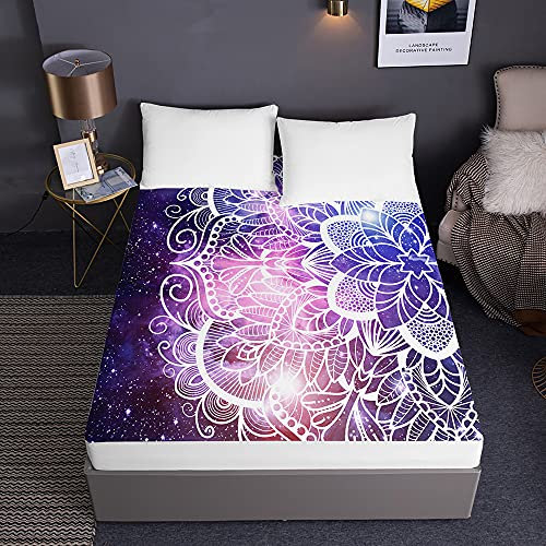 Mandala Spannbetttuch für Boxspringbett, Chickw1 Weiche Spannbettlaken Rutschfestem Mikrofaser Matratzenschoner bis 30cm Hohe für Matratzen in Vielen Größen (Sternenklarer Himmel,90x200x30cm)
