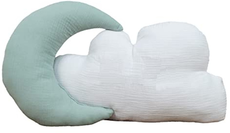 Borda y más Kissen für die Kinder in Form von Mond und Wolke - Set Dekorativ Kissen für das Baby - Dekorativ Wiege Kissen - Bambula - Mint - Nenel
